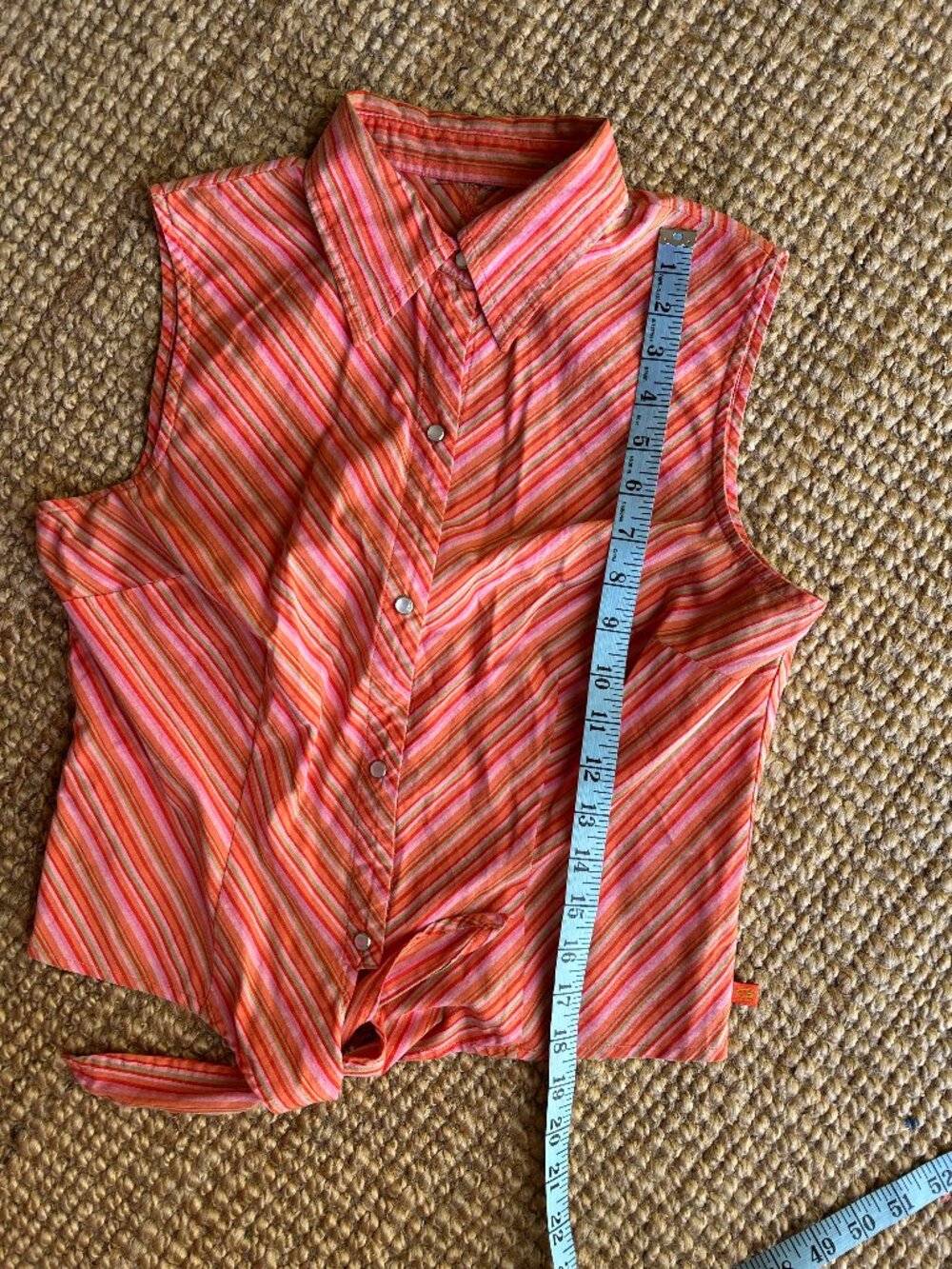 bluenotes sleeveless Orange snap-front collared shirt size Medium